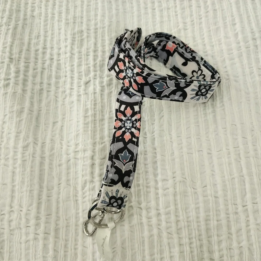 Vera Bradley Lighten Up Wide Lanyard Lisbon Medallion Grey Black Coral 28182-V76